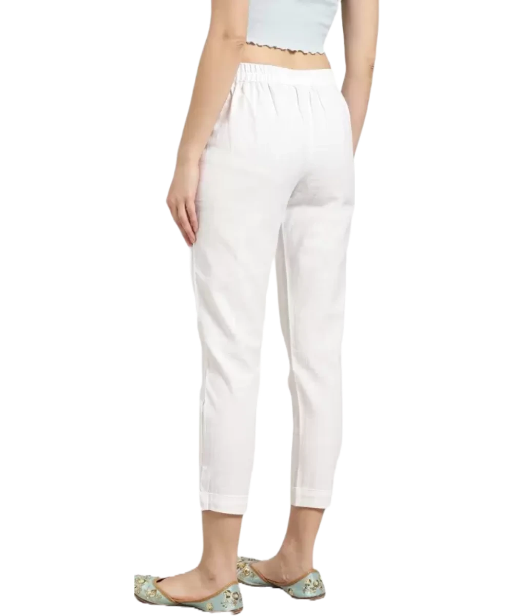 Buy Varanga Women White Straight Fit Solid Regular Trousers - Trousers for  Women 2975936 | Myntra